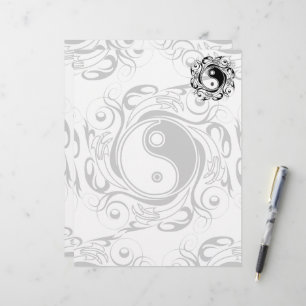 Yin & Yang-Symbol Schwarz-Weiß-Tätowierstil Briefbogen