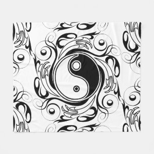 Yin & Yang-Symbol Schwarz-Weiß-Tätowierstil Fleecedecke