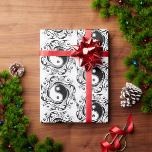 Yin & Yang-Symbol Schwarz-Weiß-Tätowierstil Geschenkpapier