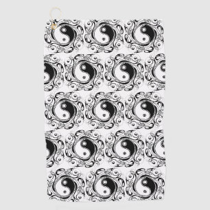 Yin & Yang-Symbol Schwarz-Weiß-Tätowierstil Golfhandtuch
