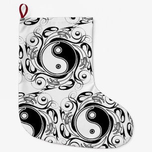 Yin & Yang-Symbol Schwarz-Weiß-Tätowierstil Großer Weihnachtsstrumpf