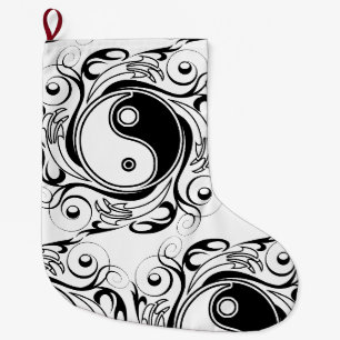 Yin & Yang-Symbol Schwarz-Weiß-Tätowierstil Großer Weihnachtsstrumpf