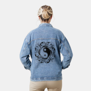 Yin & Yang Symbol Schwarz-Weiß-Tätowierstil Jeansjacke