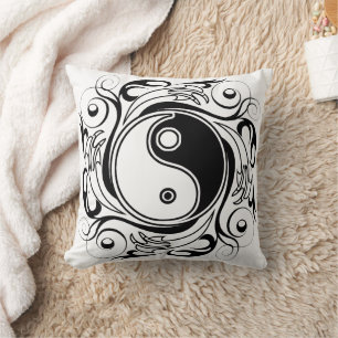Yin & Yang-Symbol Schwarz-Weiß-Tätowierstil Kissen