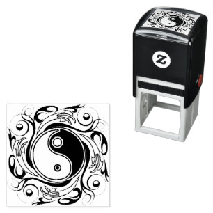 Yin & Yang Symbol Schwarz-Weiß-Tätowierstil Permastempel