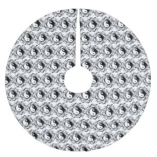 Yin & Yang-Symbol Schwarz-Weiß-Tätowierstil Polyester Weihnachtsbaumdecke
