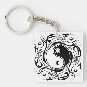 Yin & Yang-Symbol Schwarz-Weiß-Tätowierstil Schlüsselanhänger