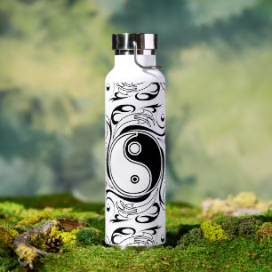 Yin & Yang-Symbol Schwarz-Weiß-Tätowierstil Trinkflasche