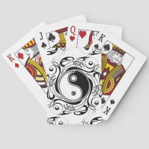 Yin & Yang Symbol Schwarz-Weiß-Tätowierungsstil Spielkarten
