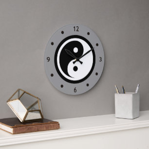 Yin Yang Symbol - solide Tätowierung-Design 2 Große Wanduhr