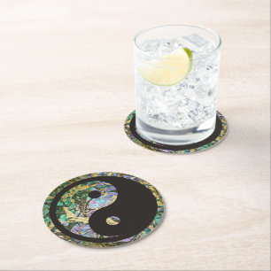 Yin Yang Symbol - solides Tattoodesign Runder Pappuntersetzer