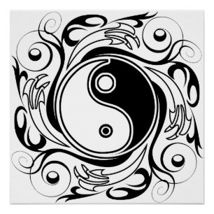 Yin Yang Tattoo Ornamental Style Poster