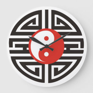 Yin & Yang Tattoo - rot schwarz Große Wanduhr