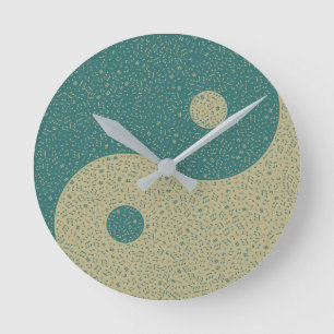 Yin Yang Tee Beige Musiknoten Runde Wanduhr