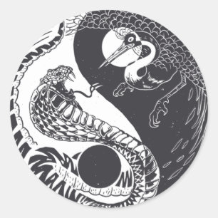 Yin Yang Tierkunst, Schlange gegen Vogel Runder Aufkleber