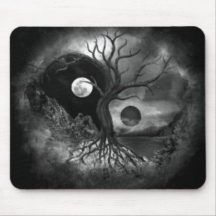 Yin Yang Tree Landscape Black and White Mousepad