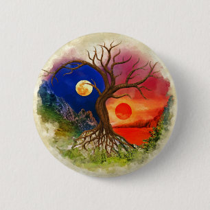Yin Yang Tree Landscape Button
