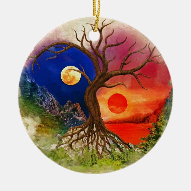 Yin Yang Tree Landscape Keramik Ornament (Vorne)