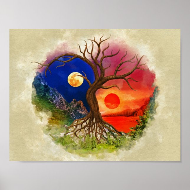 Yin Yang Tree Landscape Poster (Vorne)