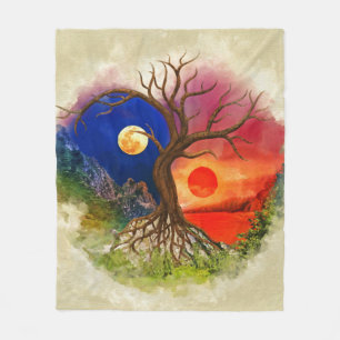 Yin Yang Tree Landschaft Fleecedecke
