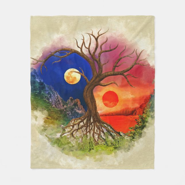 Yin Yang Tree Landschaft Fleecedecke (Vorderseite)