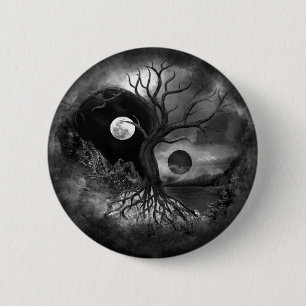 Yin Yang Tree Landschaft Schwarz-Weiß Button