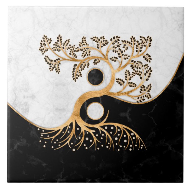 Yin Yang Tree - Marbles and Gold Fliese (Vorderseite)