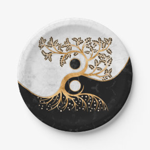 Yin Yang Tree - Marmor und Gold Pappteller
