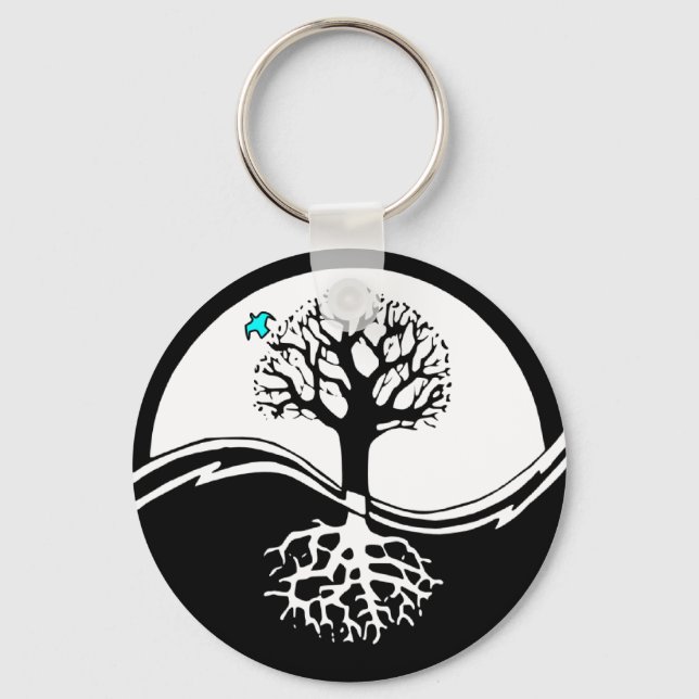 Yin Yang Tree Of Life Black & White Schlüsselanhänger (Vorderseite)