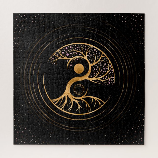 Yin Yang Tree of life - Fluorit und Gold (Vertikal)