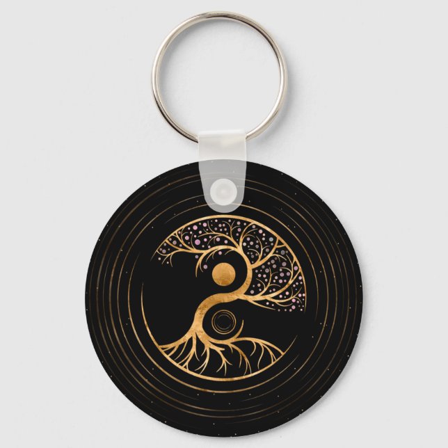 Yin Yang Tree of life - Fluorit und Gold Schlüsselanhänger (Vorderseite)