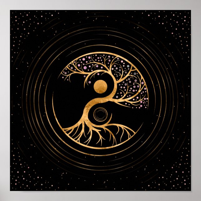 Yin Yang Tree of life - Fluorite and Gold Poster (Vorne)