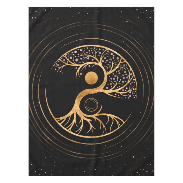 Yin Yang Tree of life - Fluorite and Gold Tischdecke (Vorderseite)