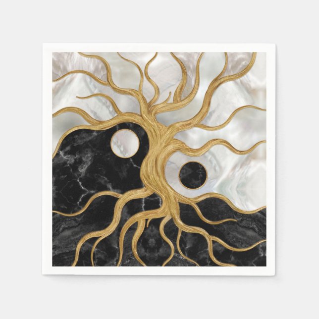 Yin Yang Tree of life - Marmor und Gold Serviette (Vorderseite)