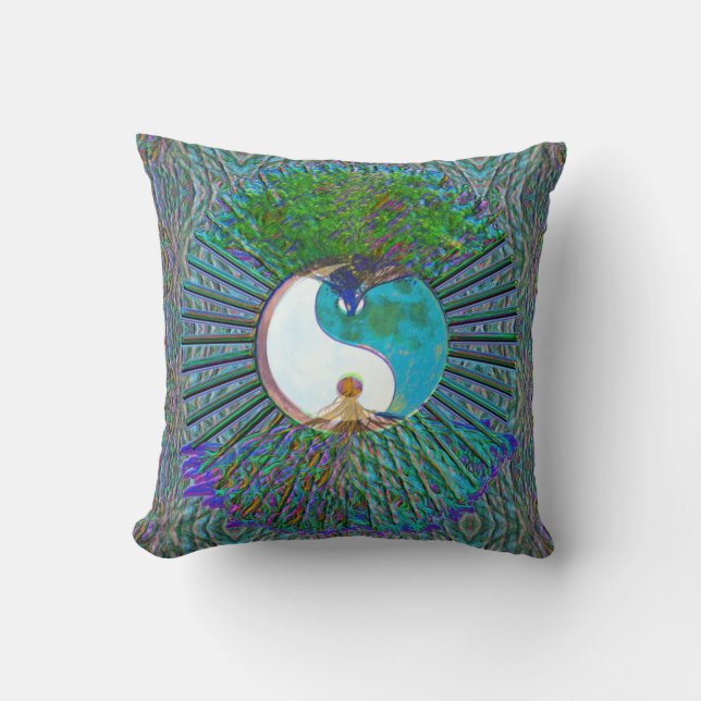 Yin Yang, Tree of Life Throw Kissen (Vorderseite)