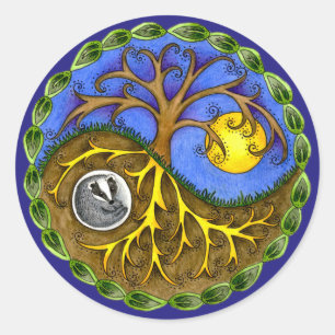 Yin & Yang Tree und Badger Runder Aufkleber