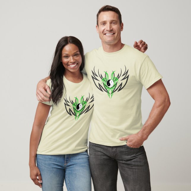 Yin Yang Tribal Dragon Design, Green T-Shirt (Unisex)