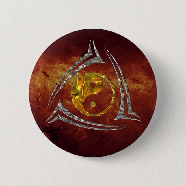 Yin & Yang / Tribal - Gold Silber Button (Vorderseite)