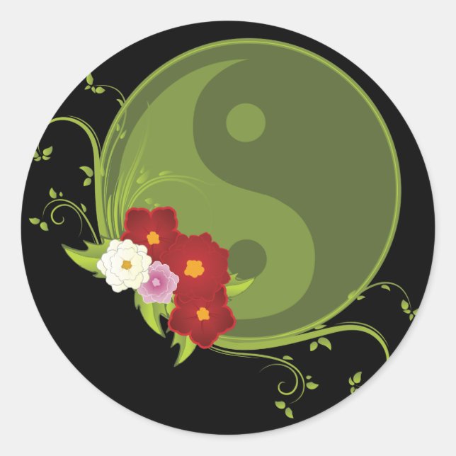 Yin Yang und Blume Runder Aufkleber (Vorderseite)