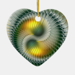 Yin Yang Weihnachten färbt abstraktes Fraktal-Her Keramik Ornament