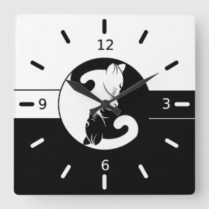Yin-Yangkatze Quadratische Wanduhr
