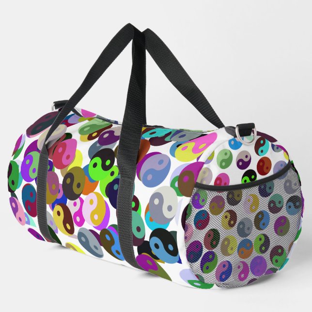 Ying Yang Circles farbenfrohe Muster Duffle Bag (Rechte Ecke)
