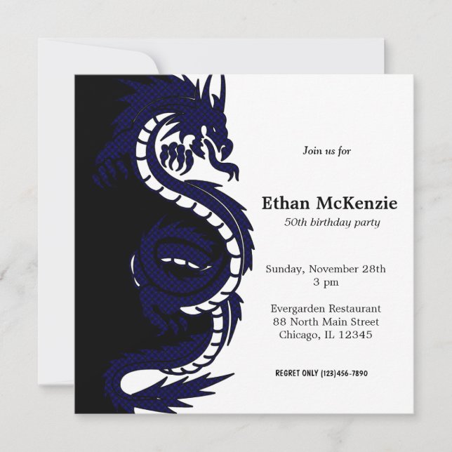 Ying Yang Dragon Birthday Thema Einladung (Vorderseite)
