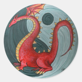 Ying Yang Dragon Round Aufkleber