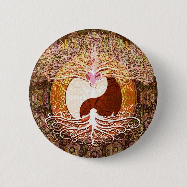 Ying Yang Herz-Baum des Lebens Button (Vorderseite)