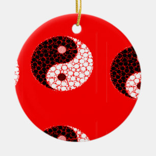 Ying Yang-Kreisen auf rot Keramik Ornament