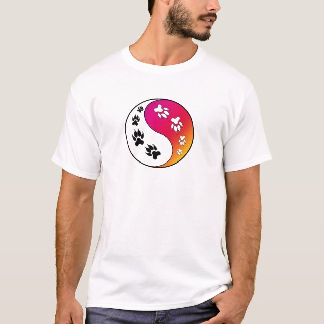 Ying Yang Paw Print Cat Dog T-Shirt (Vorderseite)