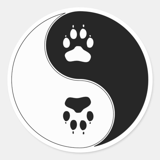 Ying Yang Paw Print Runder Aufkleber (Vorderseite)