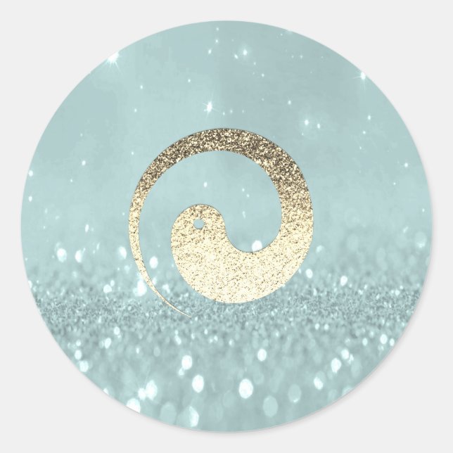 Ying Yang Symbol Balance Aquamarin Gold Pace Spiri Runder Aufkleber (Vorderseite)