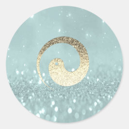 Ying Yang Symbol Balance Aquamarines Gold Pace Log Runder Aufkleber